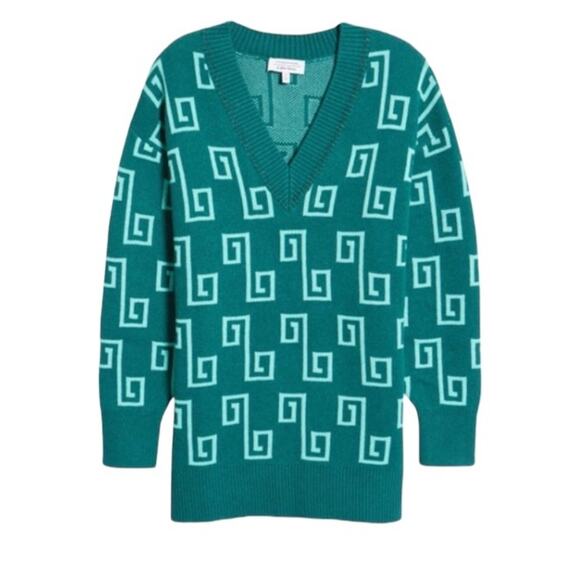 New & Other Stories Oversized Green Jacquard Knit Wool Blend Sweater Large - Picture 3 of 15